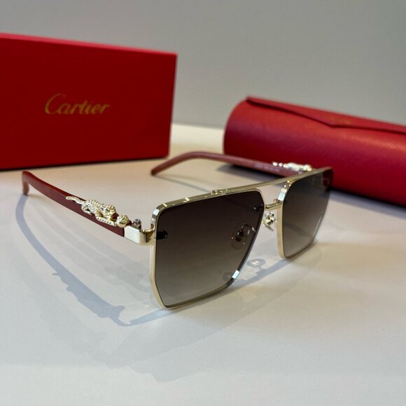Cartier Gold Metal Frame Brown Sunglasses - Picture 1 of 7